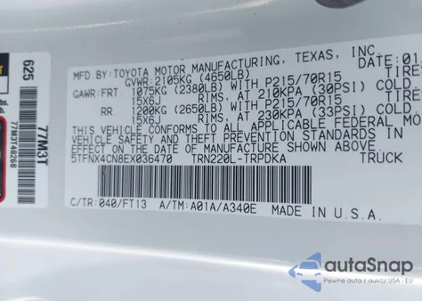 2014 Toyota Tacoma from USA, damaged, VIN 5TFNX4CN8EX036470